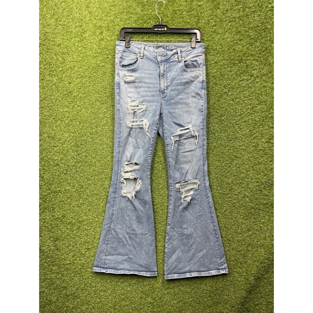American Eagle Jeans Womens 10 Regular Super High-Rise Flare Light Wash Denim